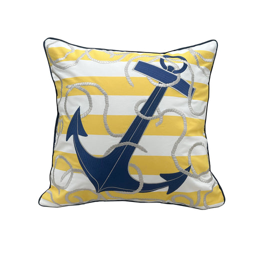 Yellow Strip Blue Anchor Pillow