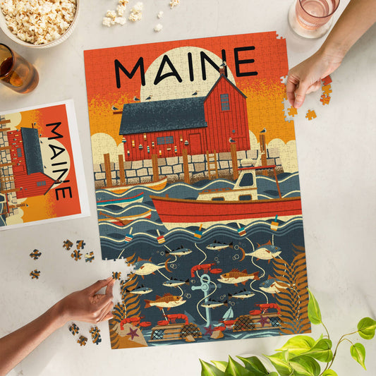 Maine Nautical Geometric Jigsaw Puzzle
