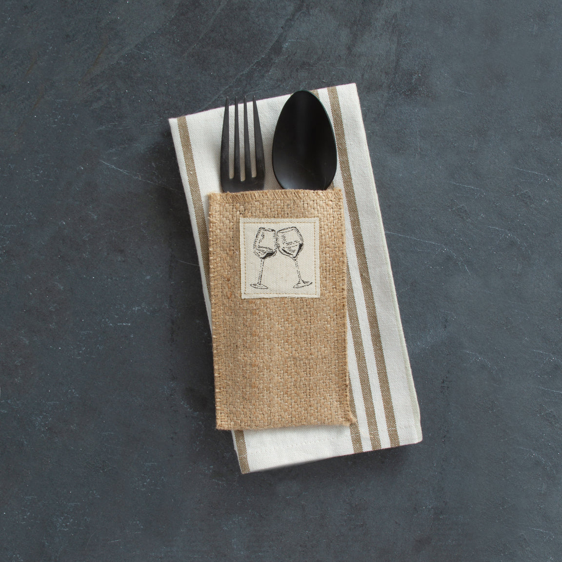 Wine Glasses Celebration Silverware Pouch