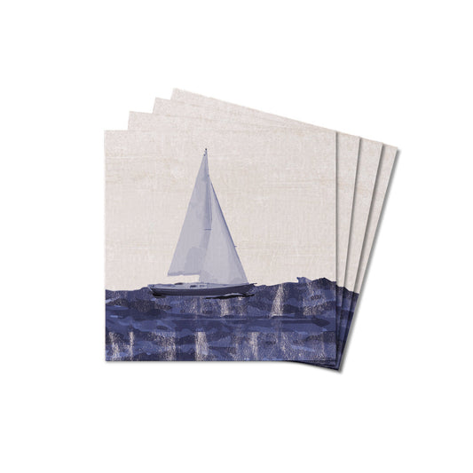 Indigo Sailboat Wooden Coaster