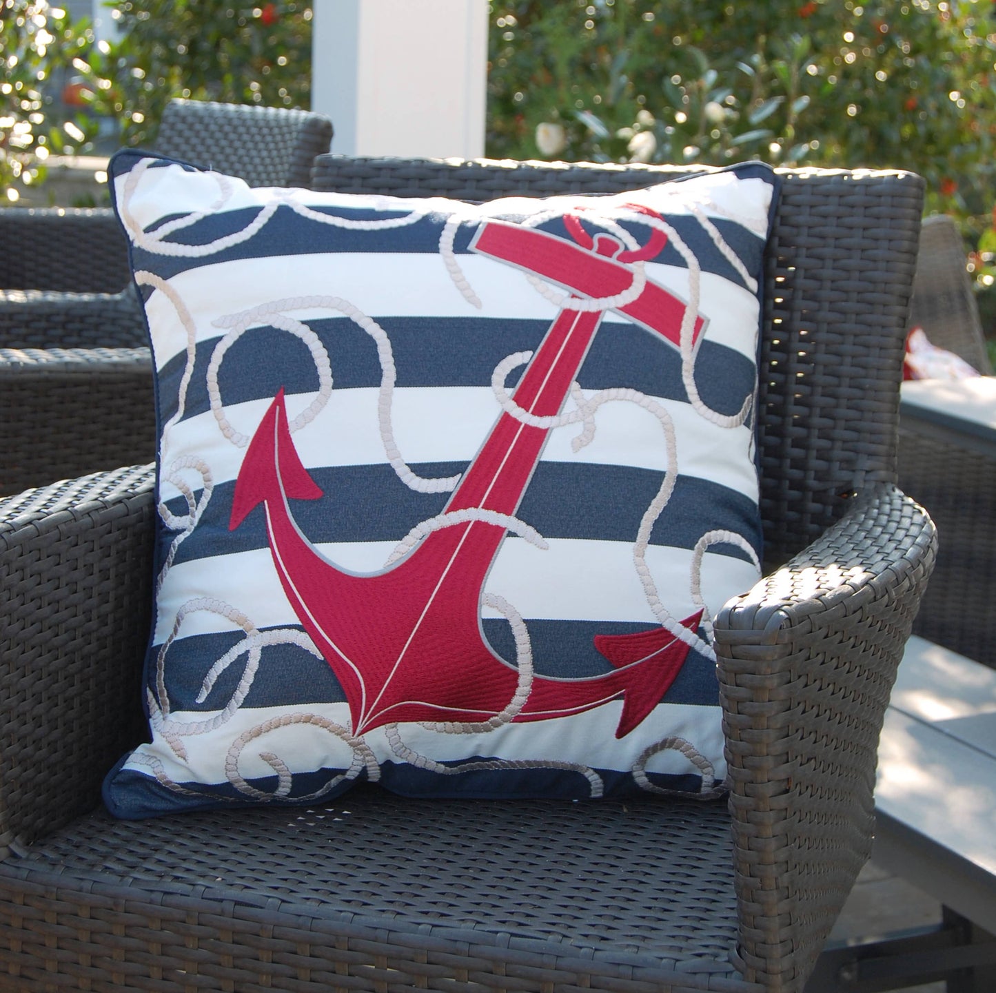 Blue Stripe & Red Anchor Pillow