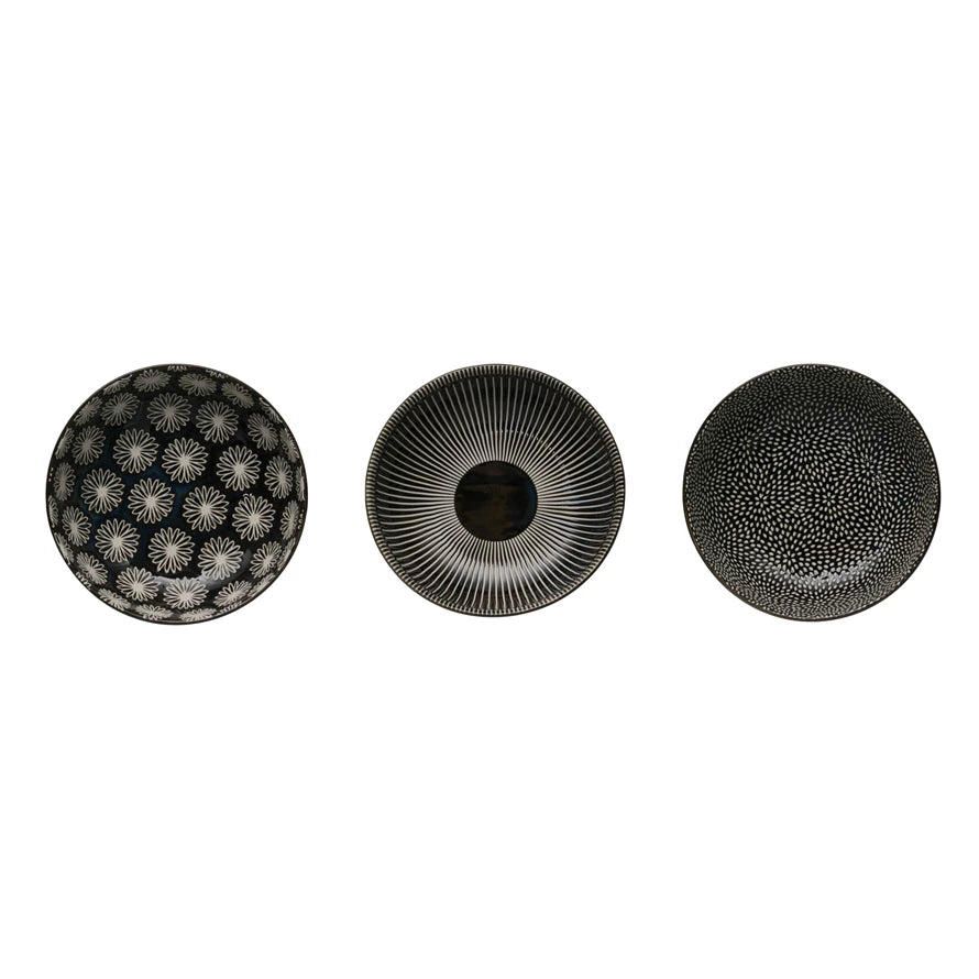 Black Patterned Stoneware Bowl