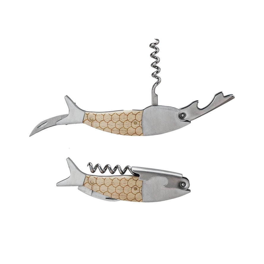 Oak Wood Fish Opener/Corkscrew