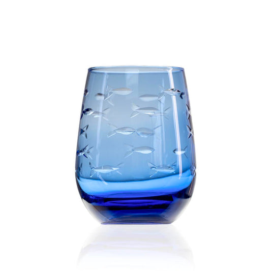School of Fish (Blue Stemless Wine Glass)