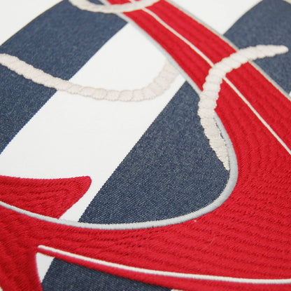 Blue Stripe & Red Anchor Pillow