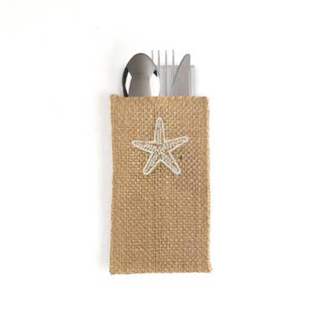 Embroidered Starfish Silverware Pouch