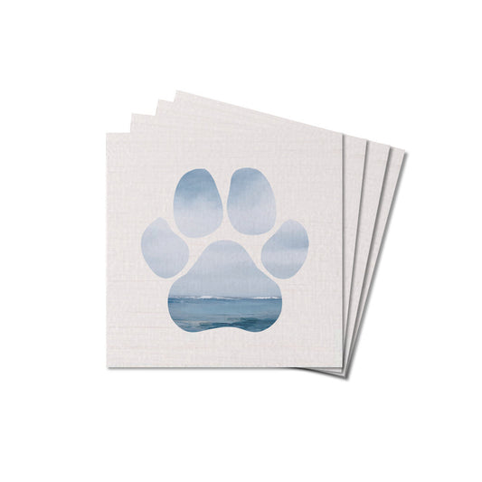 Seascape Paw Print Wooden Coaster