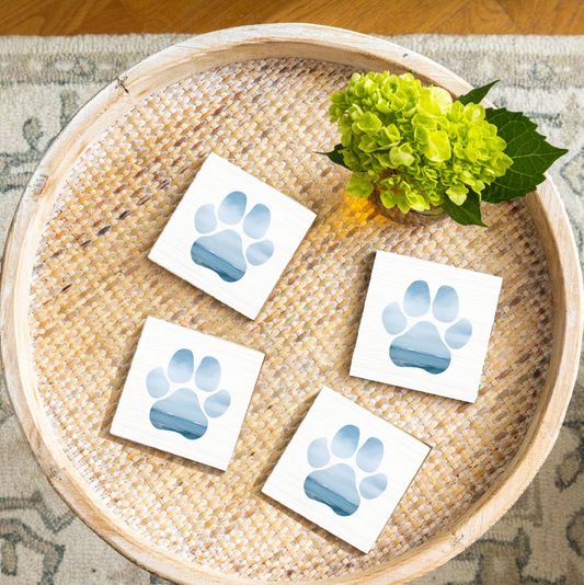 Seascape Paw Print Wooden Coaster