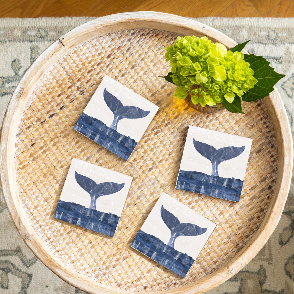 Indigo Whale Tail Wooden Coaster