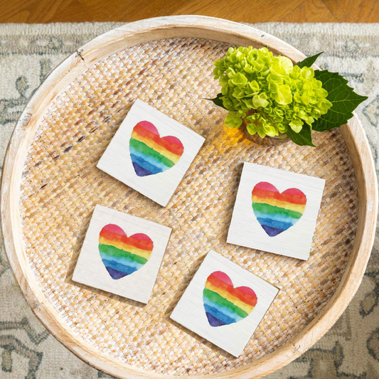 Rainbow Heart Wooden Coaster