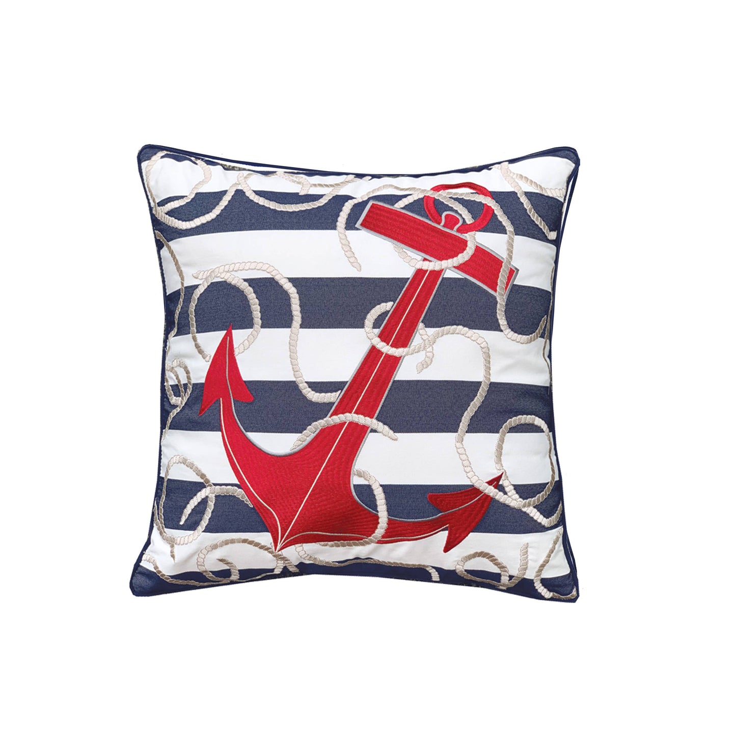 Blue Stripe & Red Anchor Pillow