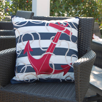 Blue Stripe & Red Anchor Pillow