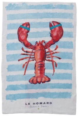 Lobster Striped Tea Towel
